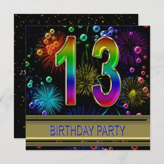 13e verjaardagsfeest Uitnodiging met bubbels (Voorkant / Achterkant)