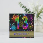 13e verjaardagsfeest Uitnodiging met bubbels (Staand voorkant)