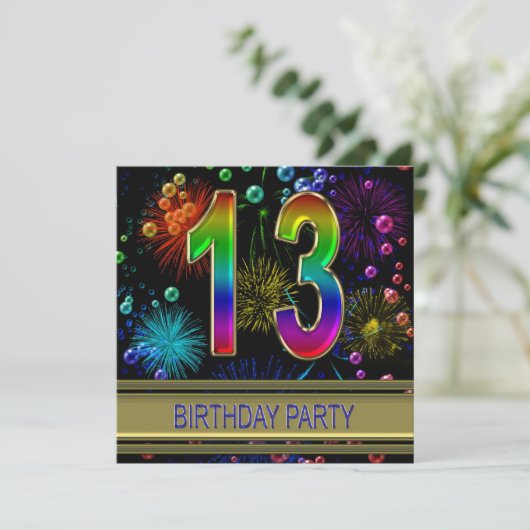 13e verjaardagsfeest Uitnodiging met bubbels (Staand voorkant)