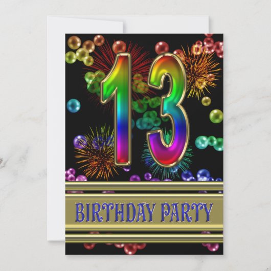 13e verjaardagsfeest Uitnodiging met bubbels (Voorkant)