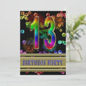 13e verjaardagsfeest Uitnodiging met bubbels (Staand voorkant)