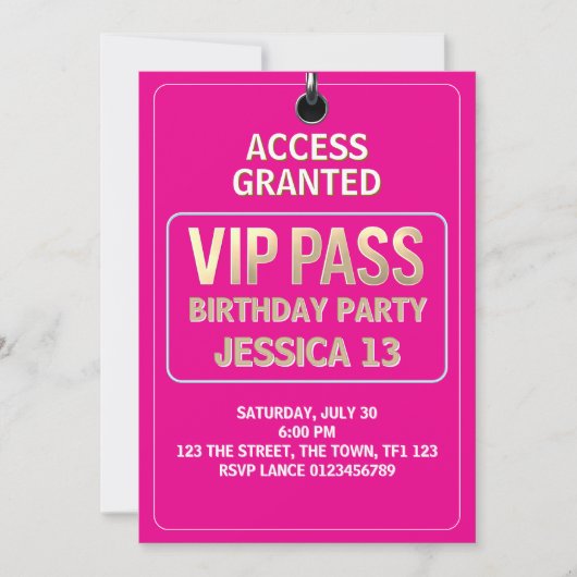 13e verjaardagsfeest, VIP Pass, Level 13, meisjes Kaart (Voorkant)