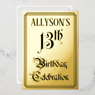 13e verjaardagsfeestje — Elegant script + aangepas Folie Uitnodiging