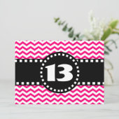 13e verjaardagsfeestje Hot Pink Chevrons V01R Kaart (Staand voorkant)
