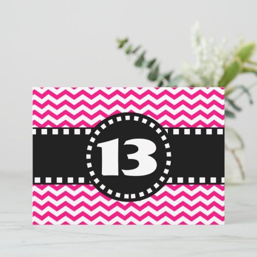 13e verjaardagsfeestje Hot Pink Chevrons V01R Kaart (Staand voorkant)