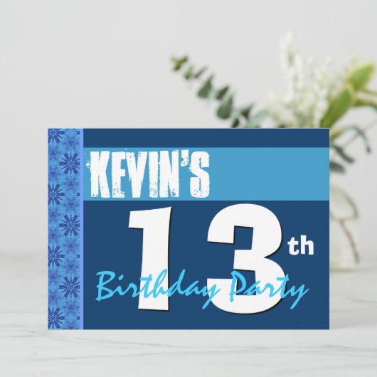 13e verjaardagsfeestje Modern blauw gerecycled 202 Kaart (Staand voorkant)