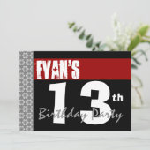 13e verjaardagsfeestje Modern Rood Zwart en Wit 2C Kaart (Staand voorkant)