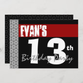 13e verjaardagsfeestje Modern Rood Zwart en Wit 2C Kaart (Voorkant / Achterkant)
