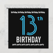 13e verjaardagsfeestje Modern zwart en kleurnummer Kaart (Voorkant / Achterkant)