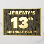 13e verjaardagsfeestje: Opvallend, namaak houtneri Folie Uitnodiging (Voorkant)