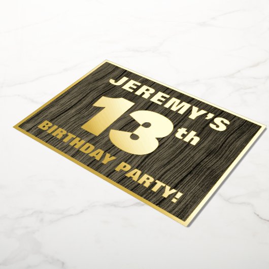 13e verjaardagsfeestje: Opvallend, namaak houtneri Folie Uitnodiging (Gedraaid)