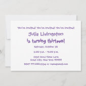 13e verjaardagsfeestje Paarse Polka Dots V01F Kaart (Achterkant)