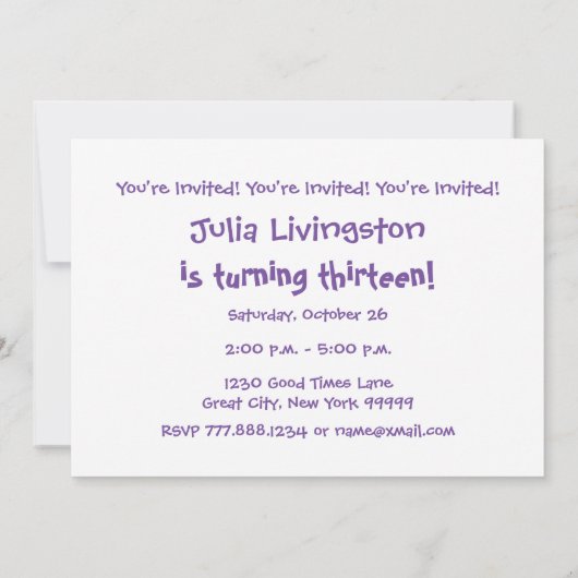 13e verjaardagsfeestje Paarse Polka Dots V01F Kaart (Achterkant)