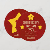 13e verjaardagsfeestje Rode Cirkel Gouden Sterren  Kaart (Voorkant / Achterkant)