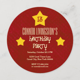 13e verjaardagsfeestje Rode Cirkel Gouden Sterren Kaart