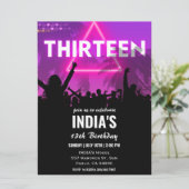 13e verjaardagsfeestje roze neon kaart (Staand voorkant)