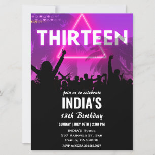 13e verjaardagsfeestje roze neon kaart