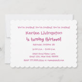 13e verjaardagsfeestje roze stippen Scallops V01N Kaart (Achterkant)