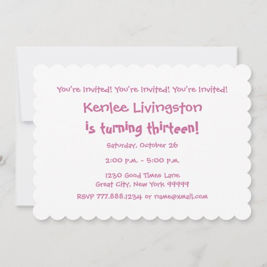 13e verjaardagsfeestje roze stippen Scallops V01N Kaart (Achterkant)