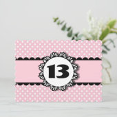 13e verjaardagsfeestje roze stippen Scallops V01N Kaart (Staand voorkant)