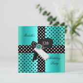 13e Verjaardagsfeestje Stippen Teal Blauw Kaart (Staand voorkant)