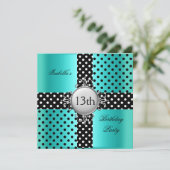 13e verjaardagsfeestje Teal Blauw Zwart Stippenpat Kaart (Staand voorkant)