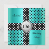 13e verjaardagsfeestje Teal Blauw Zwart Stippenpat Kaart (Voorkant)