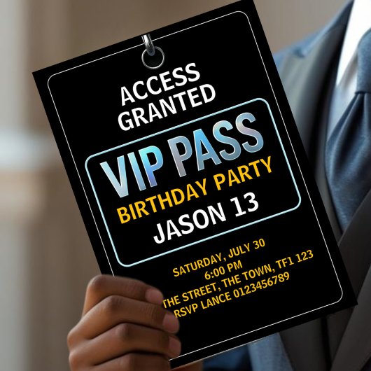 13e verjaardagsfeestje, VIP Pass, Level 13, Jongen Kaart