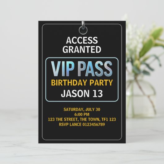 13e verjaardagsfeestje, VIP Pass, Level 13, Jongen Kaart (Staand voorkant)