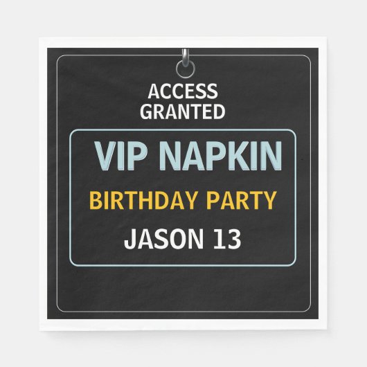 13e verjaardagsfeestje, VIP Pass, Level 13, Jongen Servet (Voorkant)