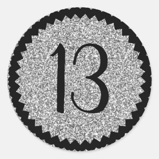 13e verjaardagsfeestje Zilveren Glitter Classic Ronde Sticker (Voorkant)