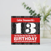 13e verjaardagsfeestje zwart rood wit hedendaags kaart (Staand voorkant)