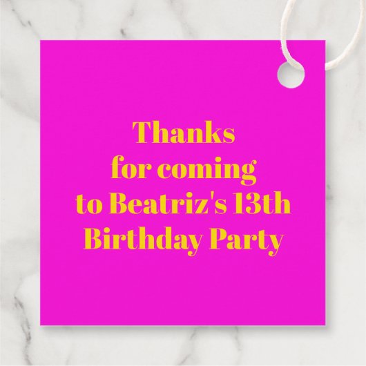 13e verjaardagsfeestmeisjes roze geel paarse bedankjes labels (Achterkant)