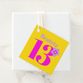 13e verjaardagsfeestmeisjes roze geel paarse bedankjes labels (In situ)