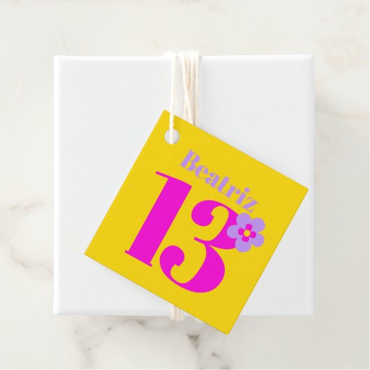 13e verjaardagsfeestmeisjes roze geel paarse bedankjes labels (In situ)
