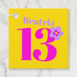 13e verjaardagsfeestmeisjes roze geel paarse bedankjes labels