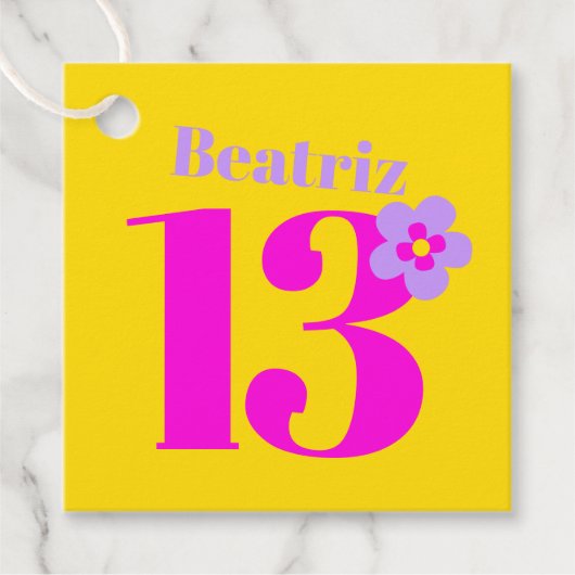 13e verjaardagsfeestmeisjes roze geel paarse bedankjes labels (Voorkant)