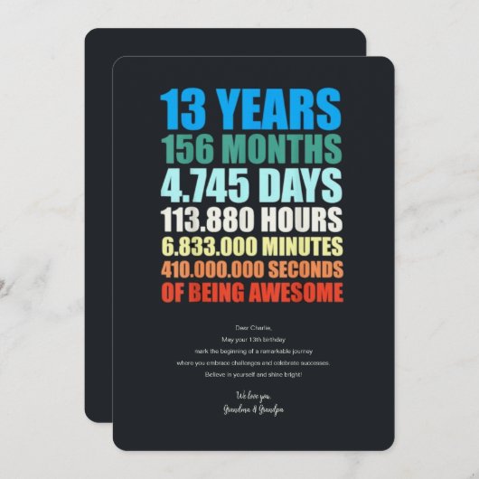 13e verjaardagskaart kaart (Voorkant / Achterkant)