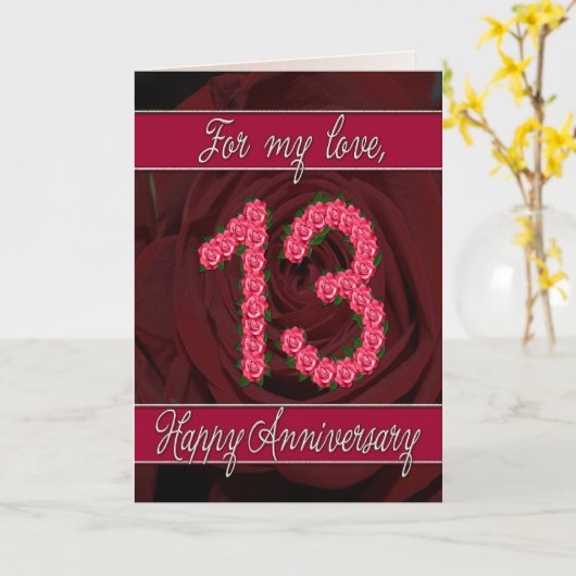 13e verjaardagskaart met rozen en bladeren kaart (Gele Bloem)