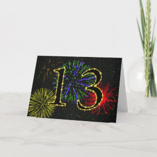 13e verjaardagskaart met vuurwerk kaart