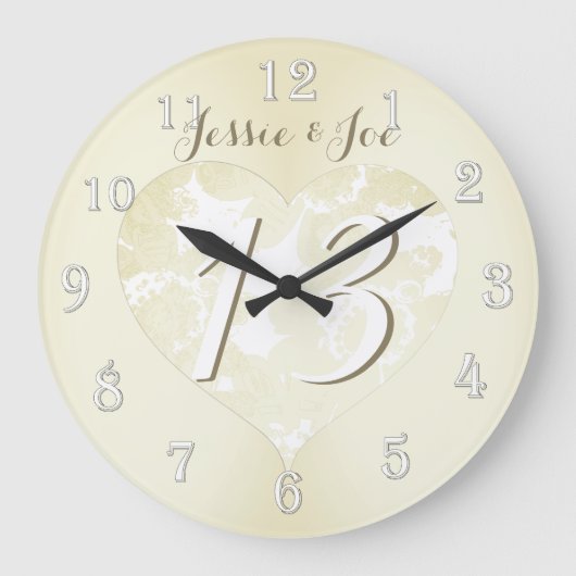 13e weddenschap Jubileum Lace-achtig hart Grote Klok (Voorkant)