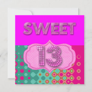 13e zoete 13 Birthday Party Pink Blauwgroen Modern Kaart