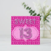 13e zoete 13 Birthday Party Pink Polka Dots Kaart (Staand voorkant)