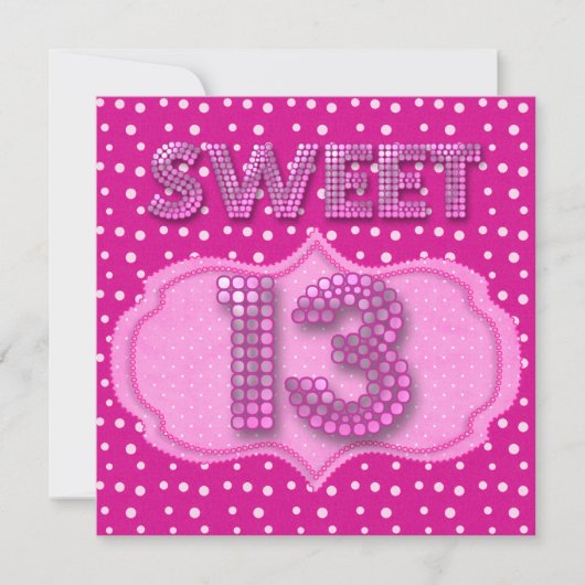 13e zoete 13 Birthday Party Pink Polka Dots Kaart (Voorkant)