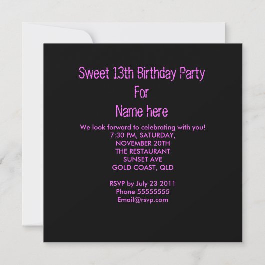 13e zoete 13 Birthday Party Tickets Fun Kaart (Achterkant)