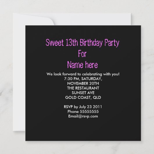 13e zoete 13 Birthday Party Tickets Fun Kaart (Achterkant)
