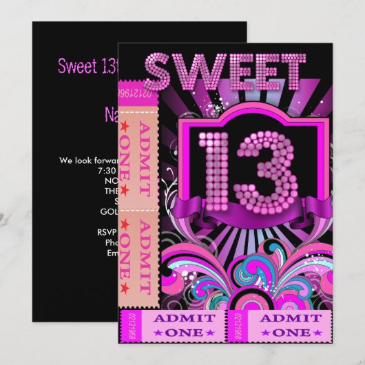 13e zoete 13 geboorte Ticket Kaart (Voorkant / Achterkant)