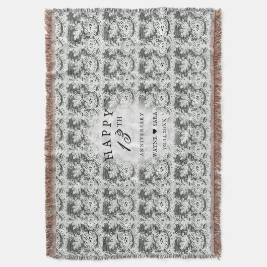 13e zwart + wit kant bruiloft Jubileum Deken (Voorkant Verticaal)