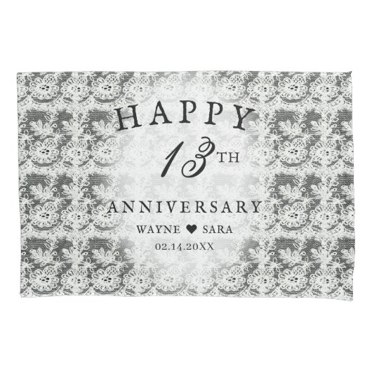 13e zwart + wit kant bruiloft Jubileum Kussensloop (Voorkant-Links)