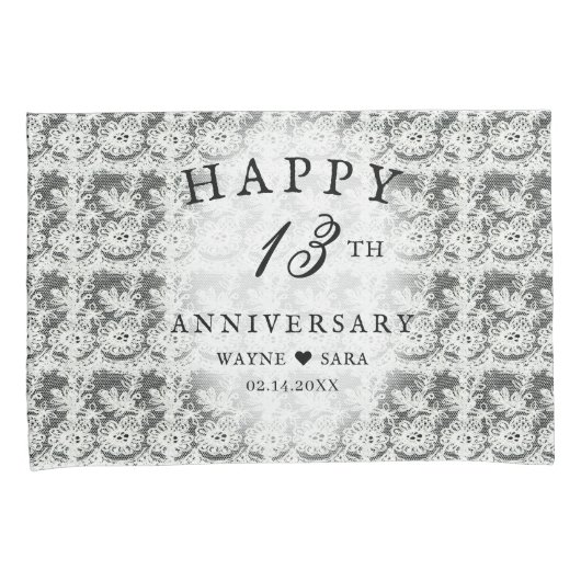 13e zwart + wit kant bruiloft Jubileum Kussensloop (Voorkant-Rechts)